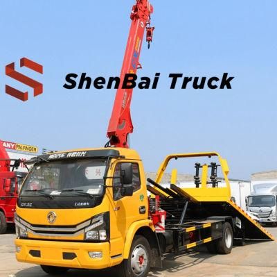 High Operating Efficiency Dongfeng 4X2 Flatbad Truck with 4 Ton Stiff Boom Crane Wrecker Tow Truck for Sale