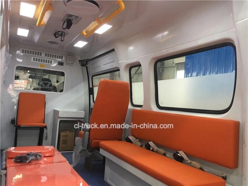 Good Quality Brand New Foton Dongfeng 4X2 Ambulance Patient Monitor Diesel Ambulance Vehicle with Folding Stretcher