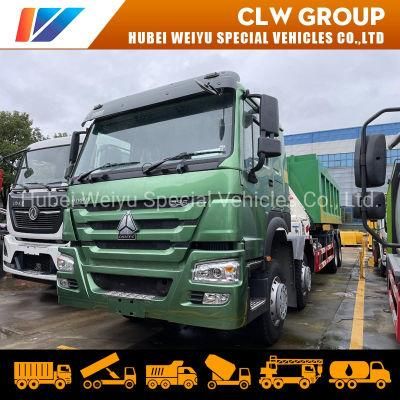 Sinotruk HOWO 8X4 LHD Hydraulic Hooklift Garbage Truck with 18-20cbm Garbage Container with 5 Tons Folded Arm Crane