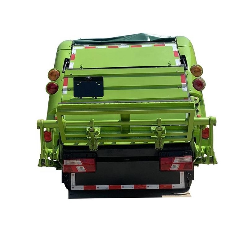 Customized Green Color Jmc 8m3 Garbage Compressed Truck with Arc Shaped Hopper and PLC or Can Operation System