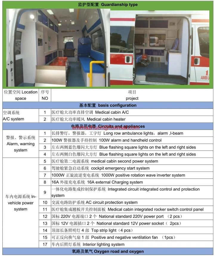 Made in China Ford 4X2 ICU Monitor Transport China Ambulance Bus