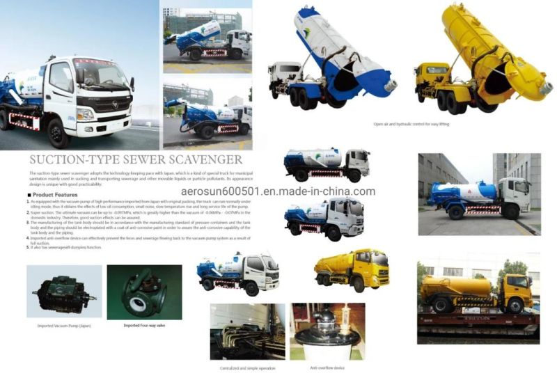 Aerosun High-Performance 3.8cbm Foton Cgj5080gxw Sewerage Collector/Vacuum Truck