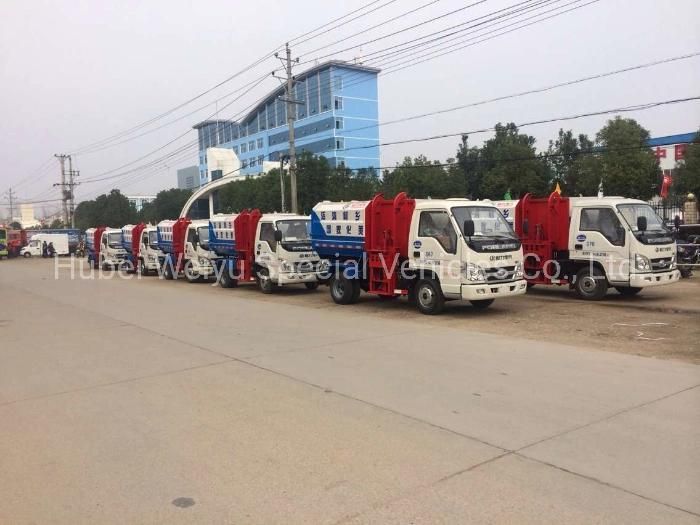 China Factory Price Foton 6000liters 6cbm Side Loading Hanging Barrel Garbage Truck