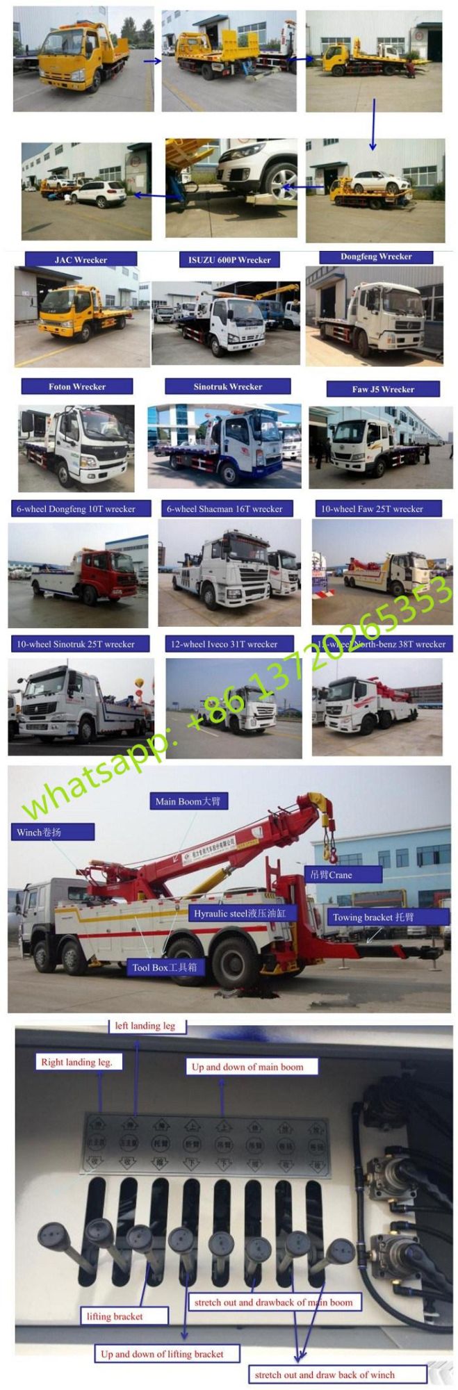 Isuzu 8tons to 3tons Wrecker Road Recovery Truck for Sale