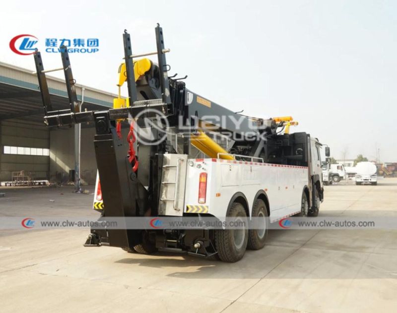 Sinotruk HOWO 8X4 420HP Right Hand Drive Rhd Rotation 50tons Road Recovery Wrecker Tow Truck with Two 25tons Winches