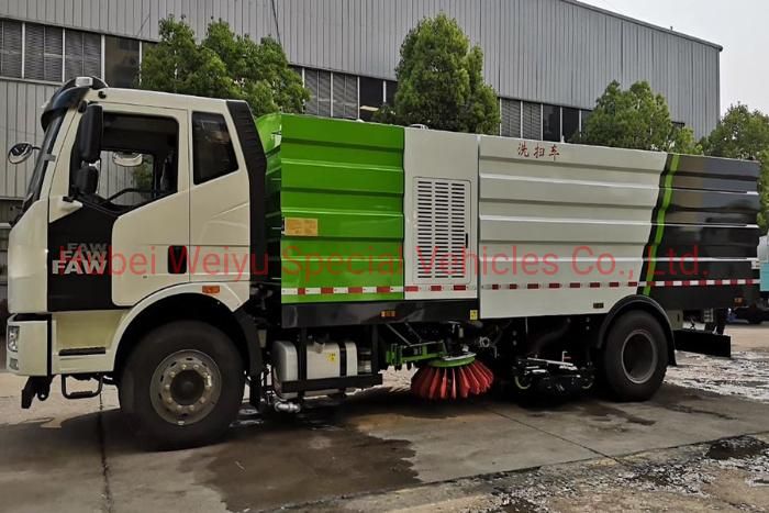 China FAW 16cbm/16000liters Pavement Cleaning Broomer Machine Vehicle 8tons Road Washing and Sweeper Truck for Sale