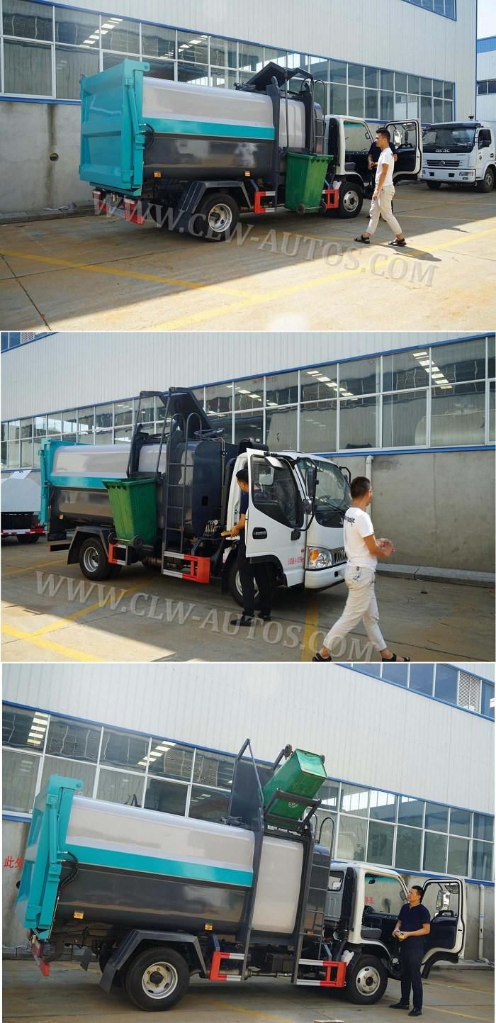 China Factory Price Foton 3000liters 3cbm Side Loading Hanging Barrel Garbage Truck