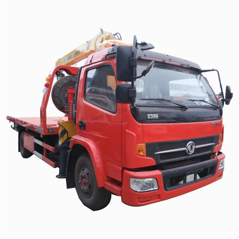 Dongfeng 153 Type 6tons Winch Japan Middle Duty 8t 8ton Flatbed Towing Rollback Car Carrier Recovery Full Landing Flat Bed 4ton Wrecker Tow Truck