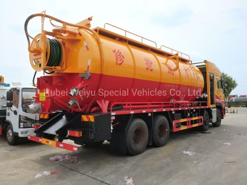 Dongfeng 6*4 Vacuum Suction Waste Water Cleaning and Collection Truck with High-Pressure Washing Reel for Sanitation