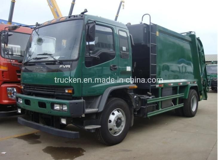 Isuzu Fvr Garbage Compactor Truck 6 Wheel 15m3 Waste Container Rear Loading Refuse Collection