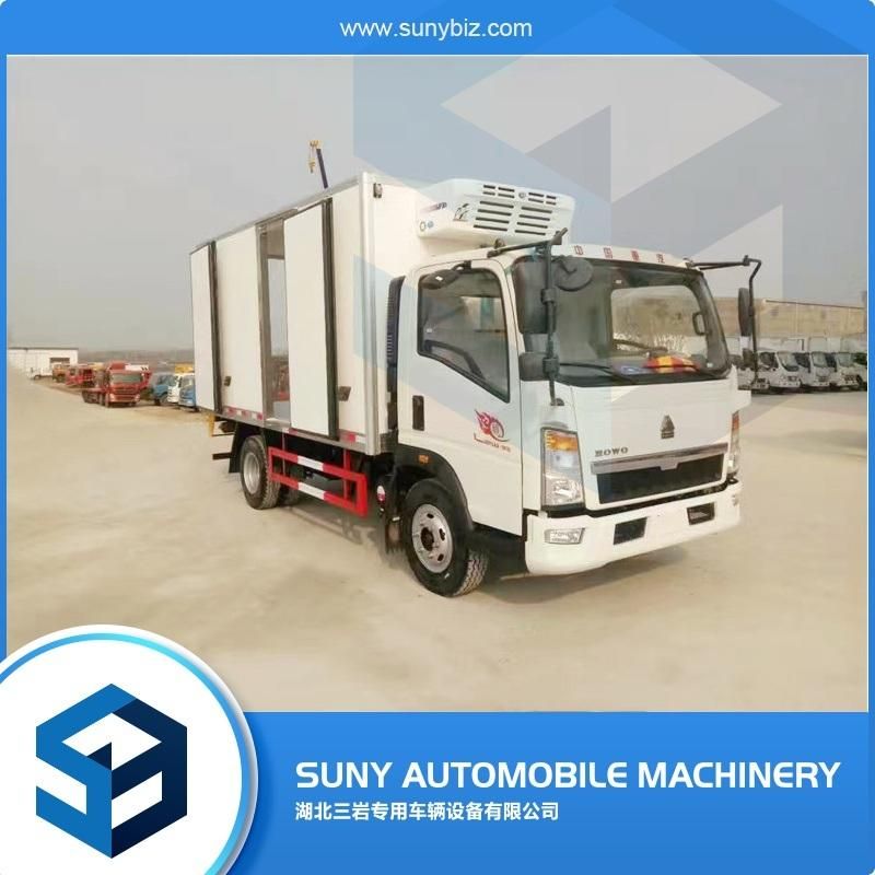 Factory Price Sino HOWO 2-5 Tons 6 Wheeler Refrigerator Freezer Food Box Truck in Philippines Used