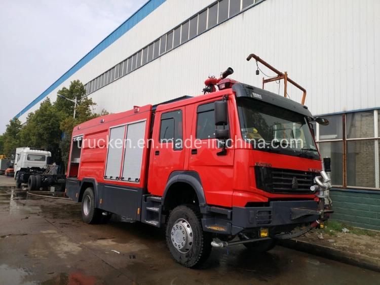 off Road 4X4 Full Wheel Driving Airport Use Sinotruk HOWO Fire Engine Fire Fighting Truck with Foam Tank Dry Powder Chemical Tank 7ton 10ton