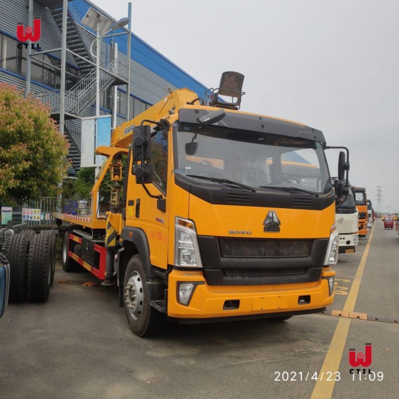 Sinotruk HOWO 4X2 10t Wrecker Truck Mounted Crane Flatbed Towing Truck Mounted 5t Crane