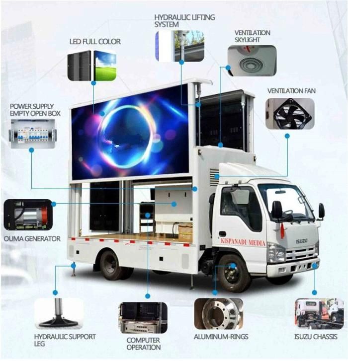 P4 P5 P6 Outdoor Mobile Full Color Display Screen LED Advertising Truck Side Lifting LED Screen with Hydraulic Stage