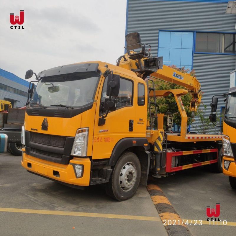 Sinotruk HOWO 4X2 10t Wrecker Truck Mounted Crane Flatbed Towing Truck Mounted 5t Crane