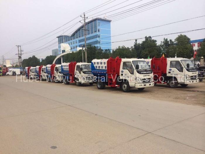 China Factory Price Foton 5000liters 5cbm Side Loading Hanging Barrel Garbage Truck