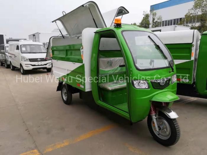 China Hot Sale Electric 3-Wheels Garbage Transportation Mobile Vehicle 2.5cbm/1ton Tricycle Self Discharging Electronic Refuse Removal Collecting Truck