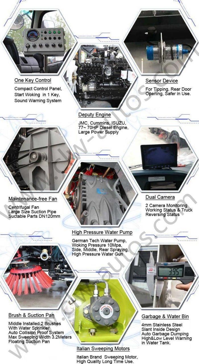 Isuzu 700p 4*2 190HP Multifunctional Sweeper and Washer Cleaner 5tons Self Dump Road Washing and Sweeping Truck